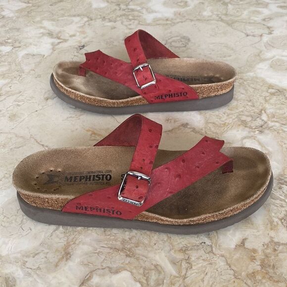 Mephisto Helen Air Relax Ostrich Embossed Red Leather Women’s Sandals - Picture 6 of 16